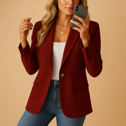 Women's Blazer | Fitted Tailored Single-Button - Wine Red