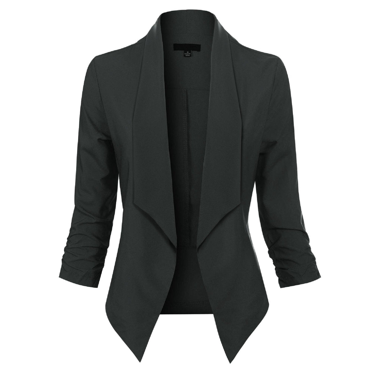 Women's Blazer | Open-Front Draped Long Blazer for Work - Black