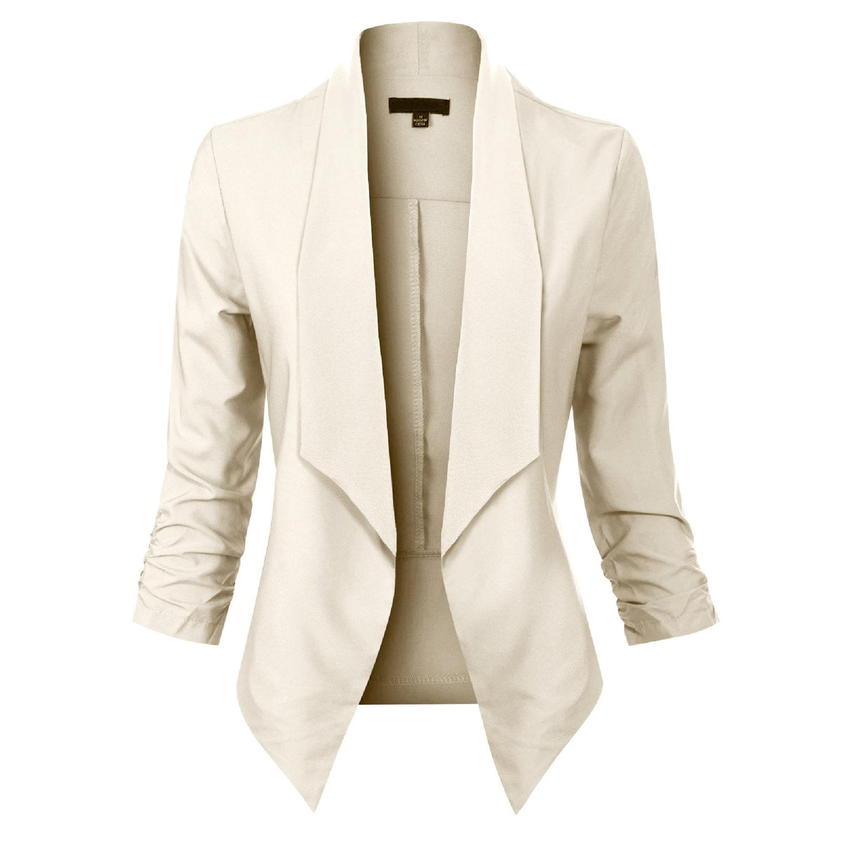 Women's Blazer | Open-Front Draped Long Blazer for Work - Khaki