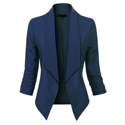 Women's Blazer | Open-Front Draped Long Blazer for Work - Navy