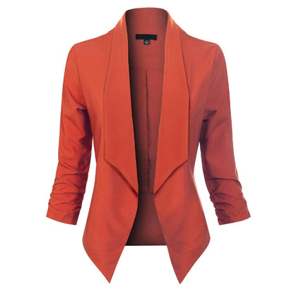 Women's Blazer | Open-Front Draped Long Blazer for Work - Orange