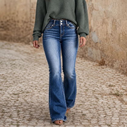 Women's Bootcut Jeans | High-Waisted Double-Button - Blue