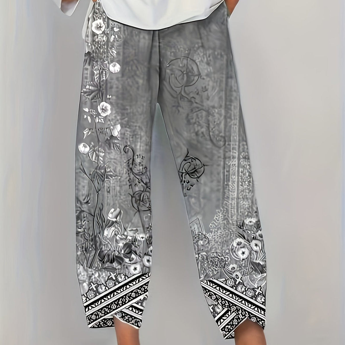 Women's Botanical Cropped Pants | Elastic Waist Tapered Fit - Black