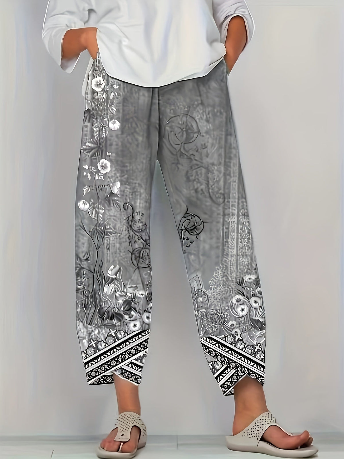 Women's Botanical Cropped Pants | Elastic Waist Tapered Fit