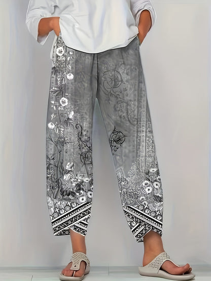 Women's Botanical Cropped Pants | Elastic Waist Tapered Fit