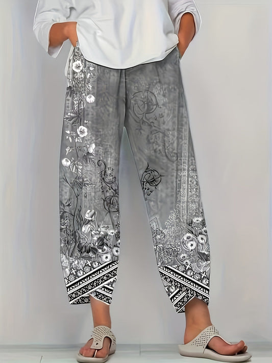 Women's Botanical Cropped Pants | Elastic Waist Tapered Fit