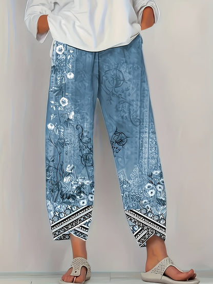 Women's Botanical Cropped Pants | Elastic Waist Tapered Fit