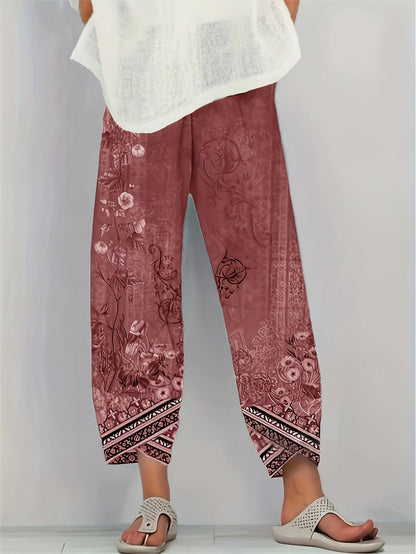 Women's Botanical Cropped Pants | Elastic Waist Tapered Fit