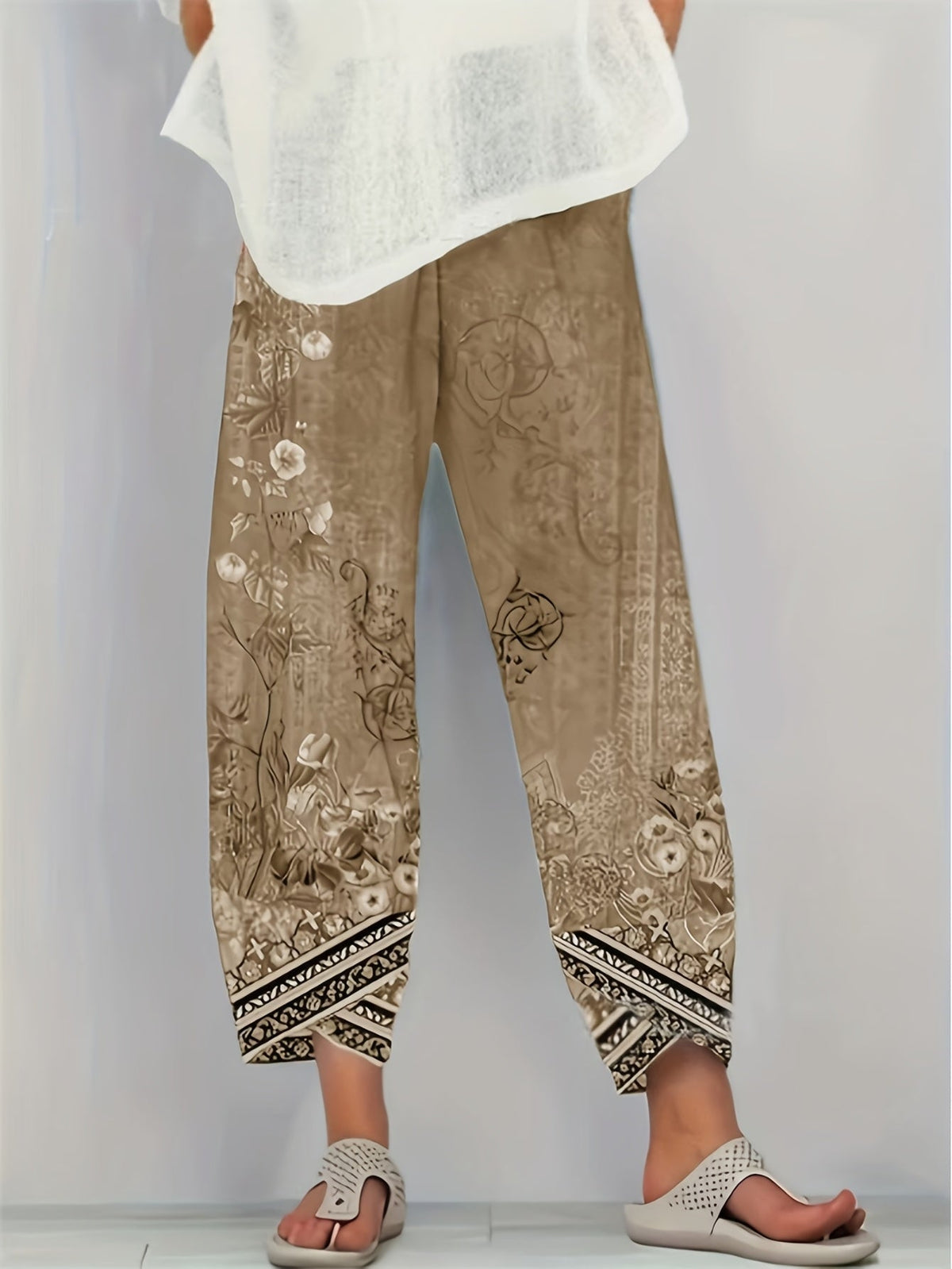Women's Botanical Cropped Pants | Elastic Waist Tapered Fit