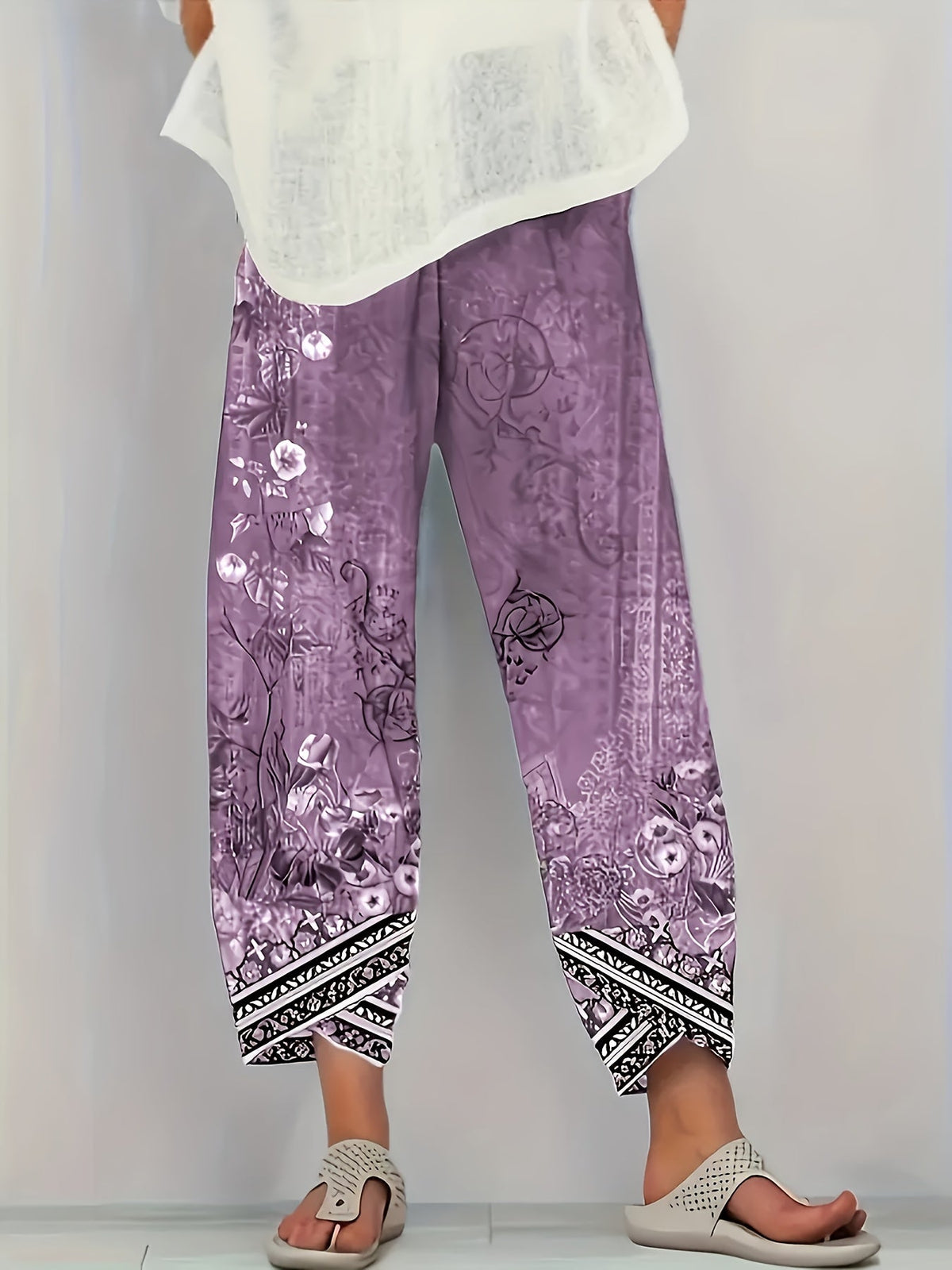 Women's Botanical Cropped Pants | Elastic Waist Tapered Fit