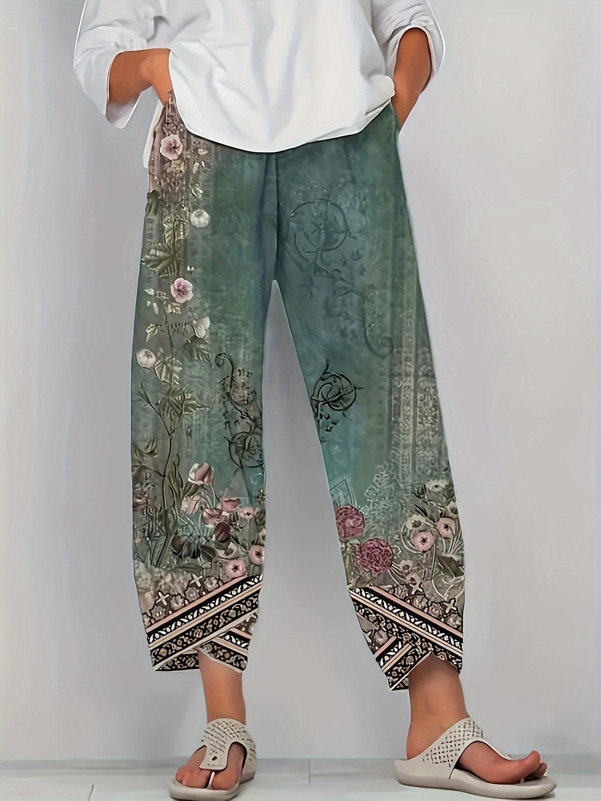 Women's Botanical Cropped Pants | Elastic Waist Tapered Fit