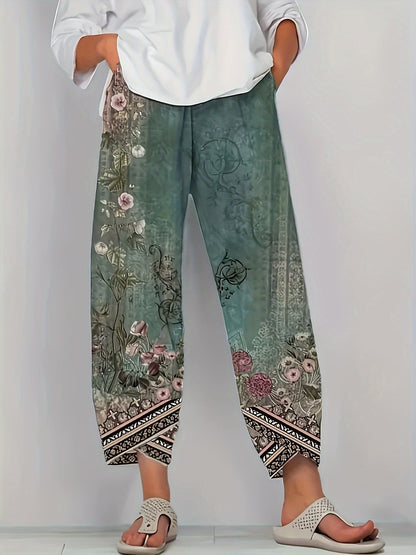 Women's Botanical Cropped Pants | Elastic Waist Tapered Fit