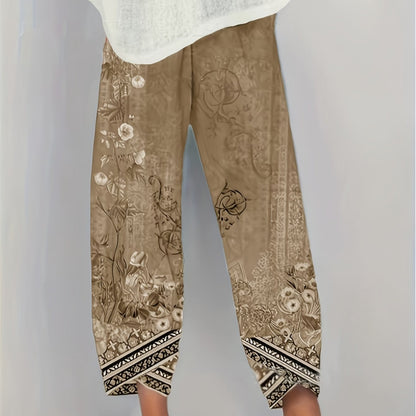 Women's Botanical Cropped Pants | Elastic Waist Tapered Fit - Yellow