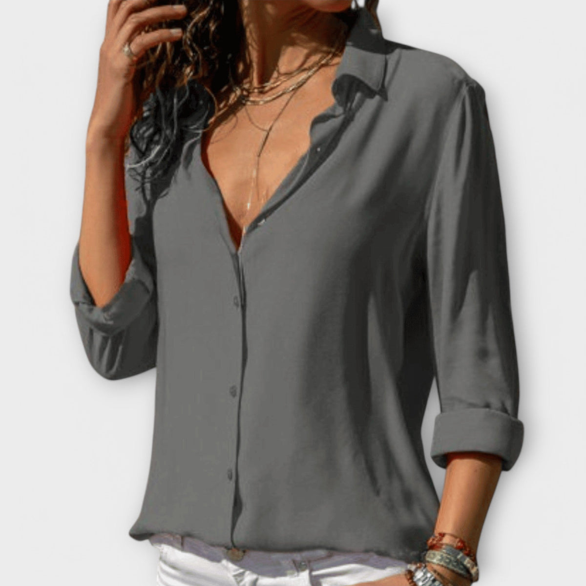 Women's Button-Down Blouse | Blouses for Work - Gray