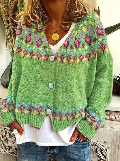 Women's Cardigan Sweater | Nordic Patterned Button-Front