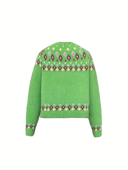 Women's Cardigan Sweater | Nordic Patterned Button-Front
