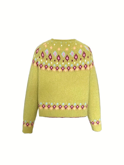 Women's Cardigan Sweater | Nordic Patterned Button-Front