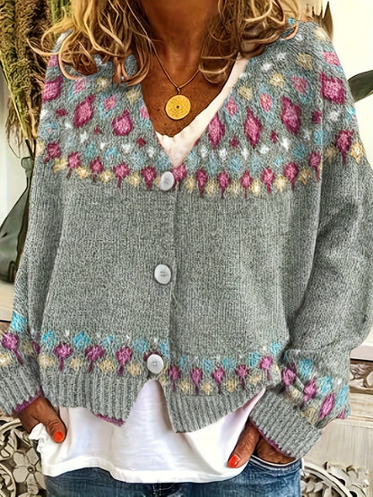 Women's Cardigan Sweater | Nordic Patterned Button-Front