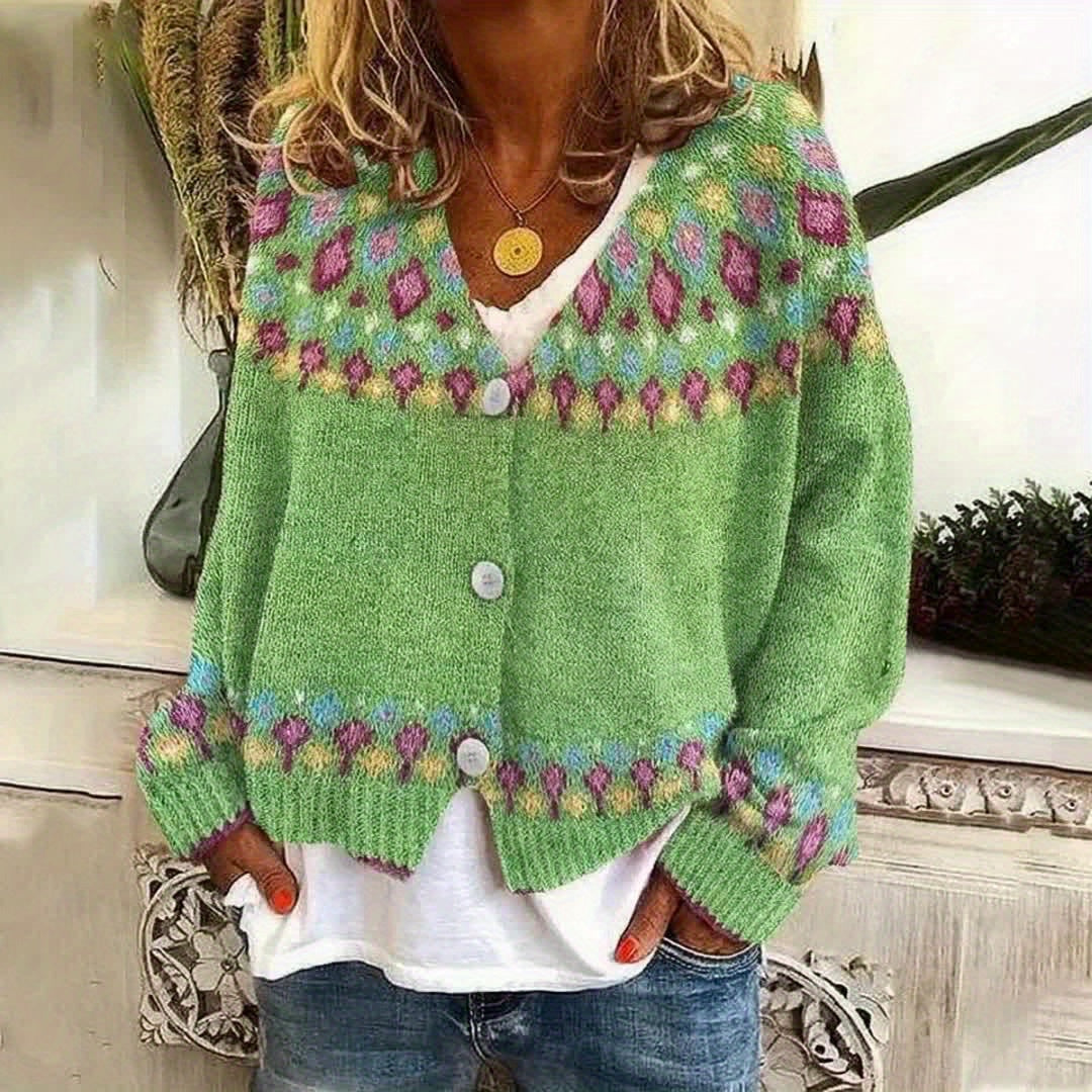 Women's Cardigan Sweater | Nordic Patterned Button-Front