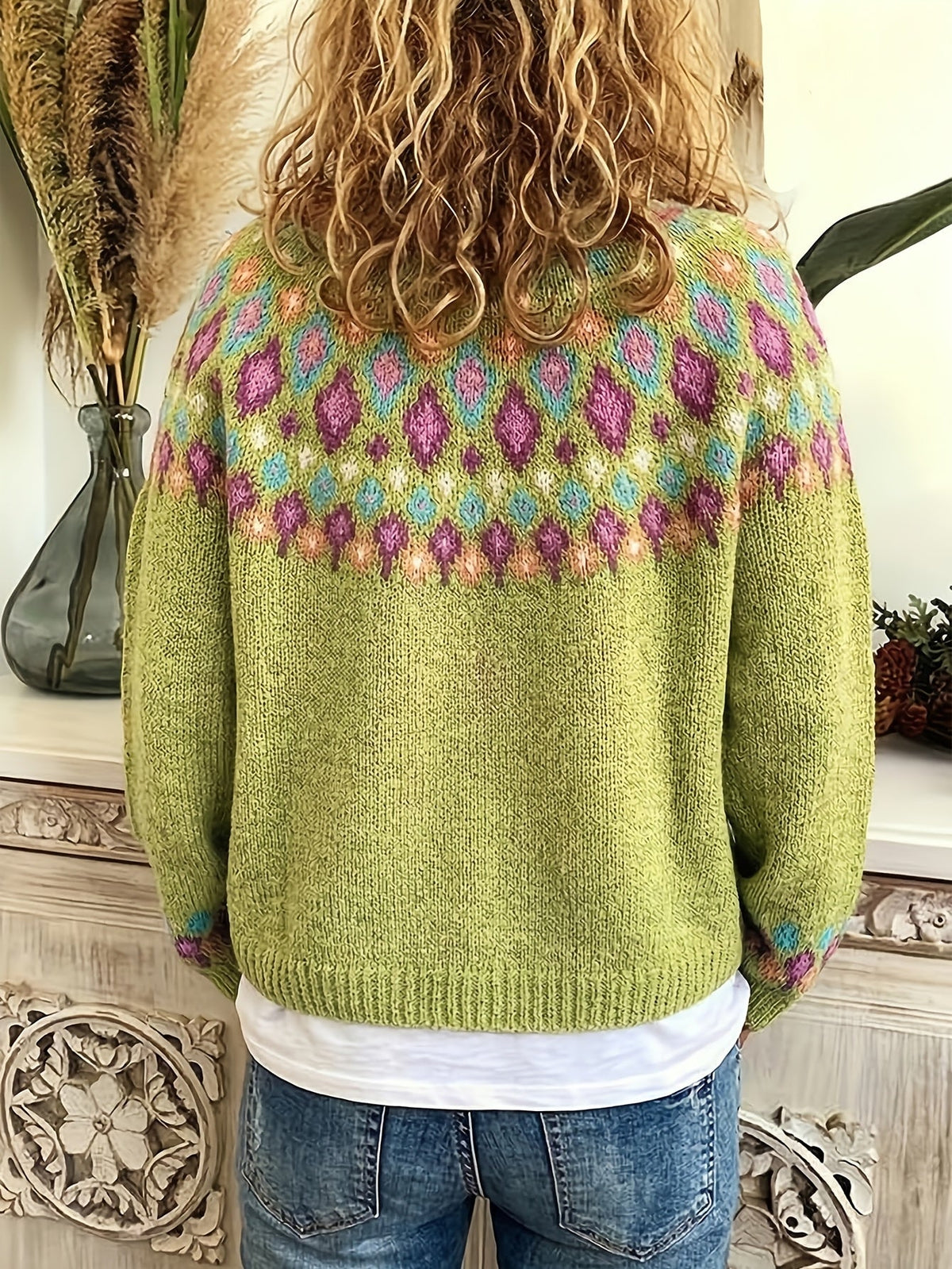 Women's Cardigan Sweater | Nordic Patterned Button-Front