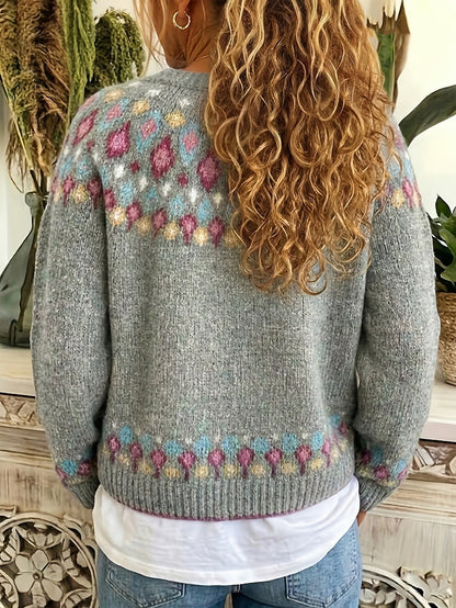 Women's Cardigan Sweater | Nordic Patterned Button-Front