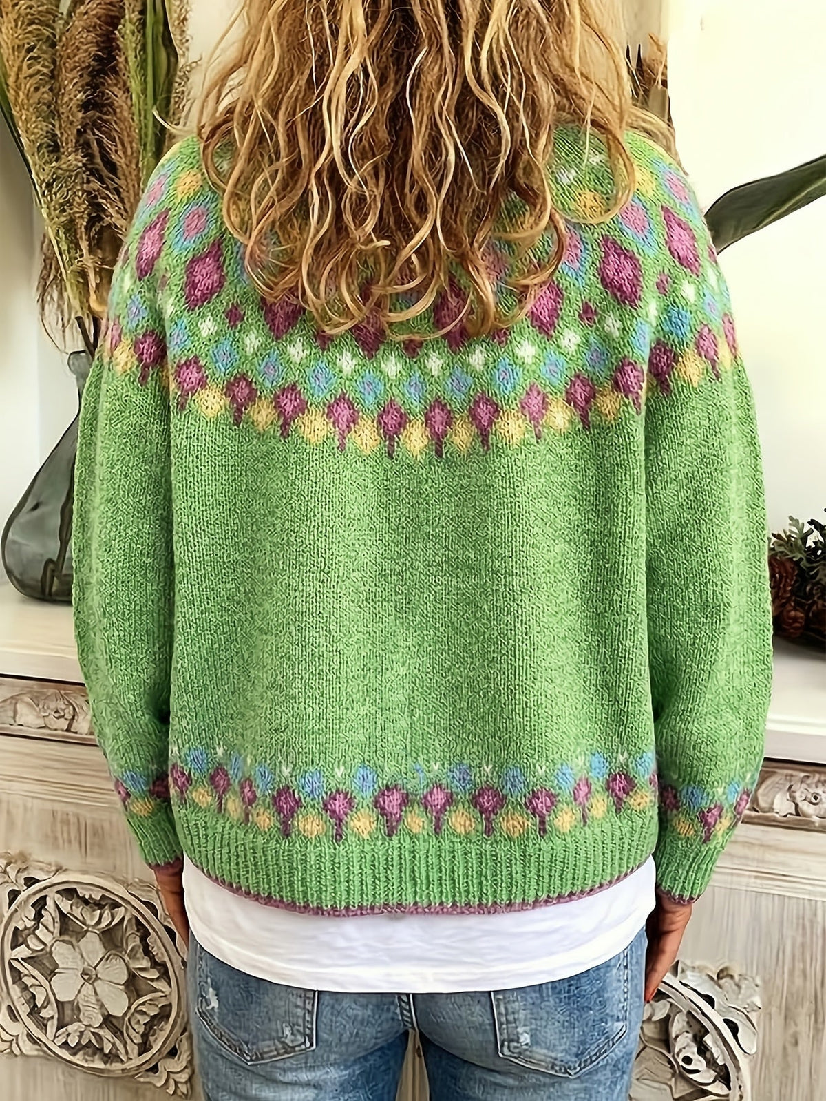 Women's Cardigan Sweater | Nordic Patterned Button-Front