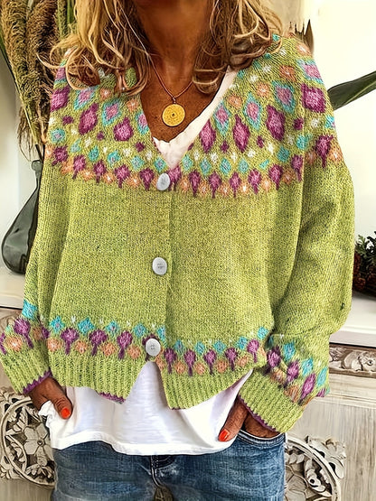 Women's Cardigan Sweater | Nordic Patterned Button-Front