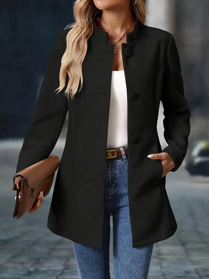 Women's Coats | Stand-Collar Button Coat with Tailored Fit