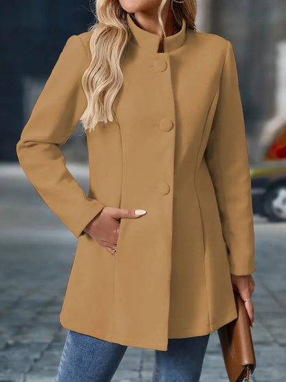 Women's Coats | Stand-Collar Button Coat with Tailored Fit