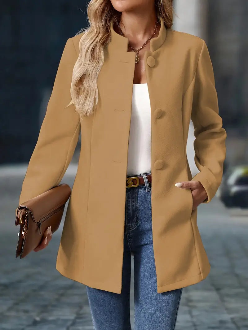 Women's Coats | Stand-Collar Button Coat with Tailored Fit