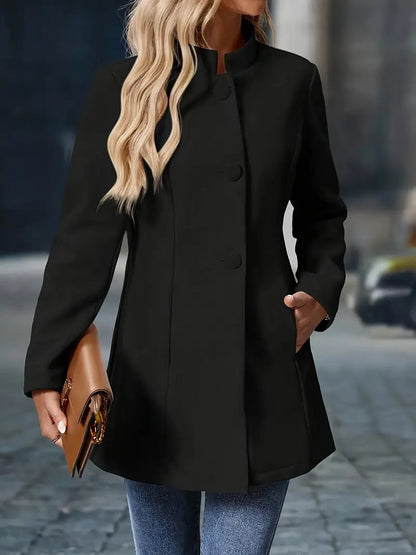 Women's Coats | Stand-Collar Button Coat with Tailored Fit