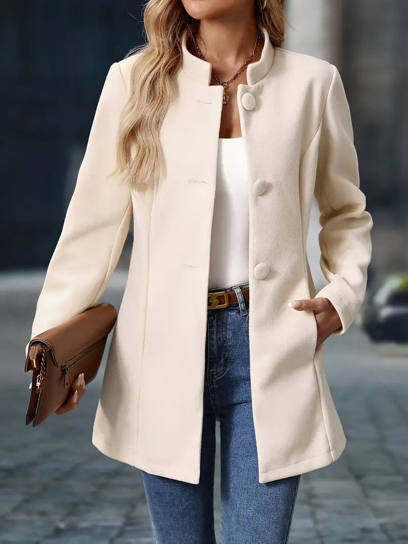 Women's Coats | Stand-Collar Button Coat with Tailored Fit