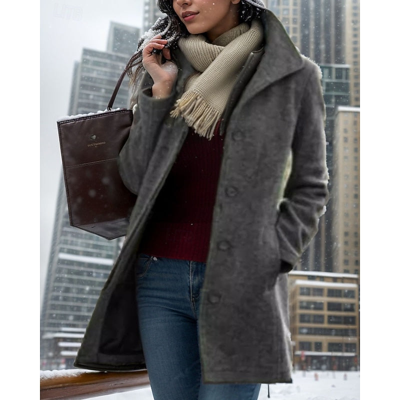 Women's Coats with Turndown Collar | Button-Front Tailored Coat - Gray