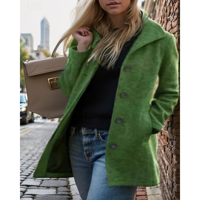Women's Coats with Turndown Collar | Button-Front Tailored Coat - Green