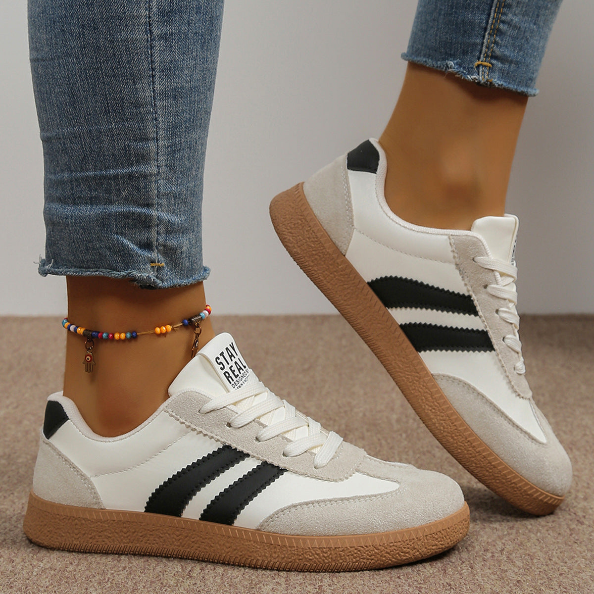 Women's Comfort Shoes Lace Up | Slip-On Sneakers - Black And White