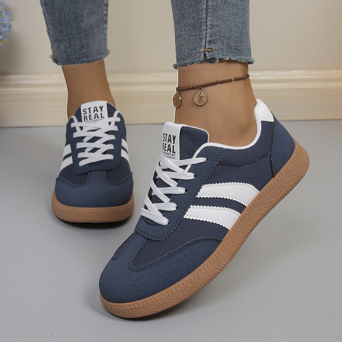 Women's Comfort Shoes Lace Up | Slip-On Sneakers - Blue