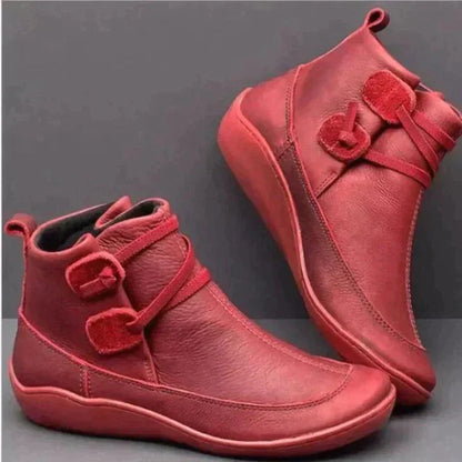 Women's Comfort Support Ankle Boots | Slip-On Shoes - Red