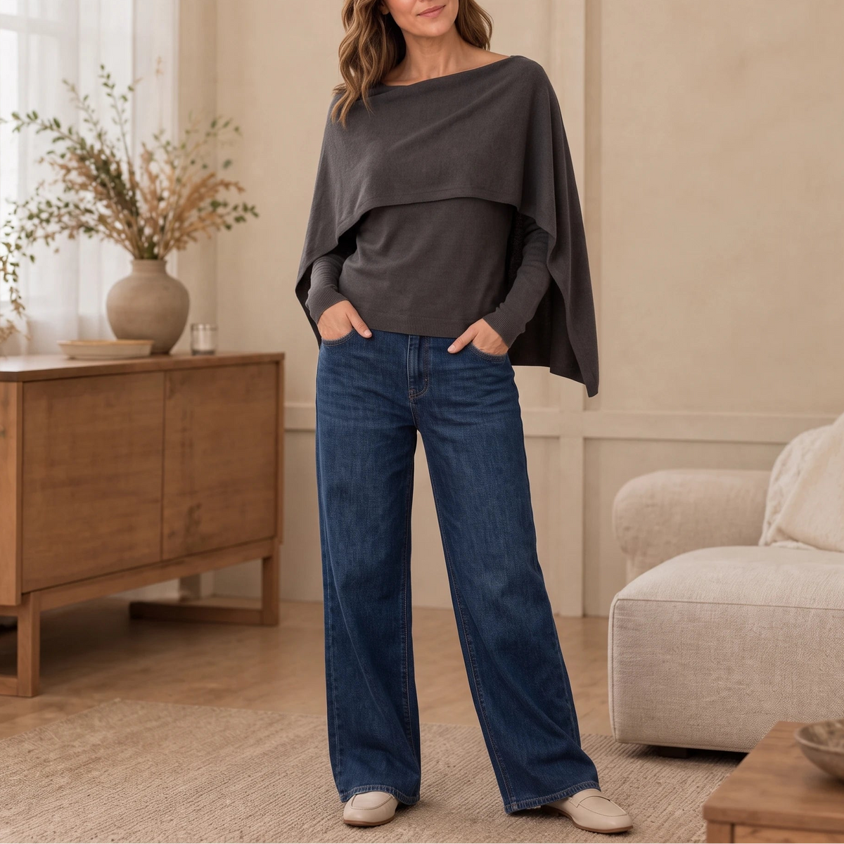 Women's Convertible Knit Sweater | Sweater Weather - Charcoal Gray