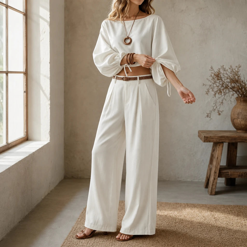 Women's Crop Top and Wide-Leg Pants | Clothing Sets