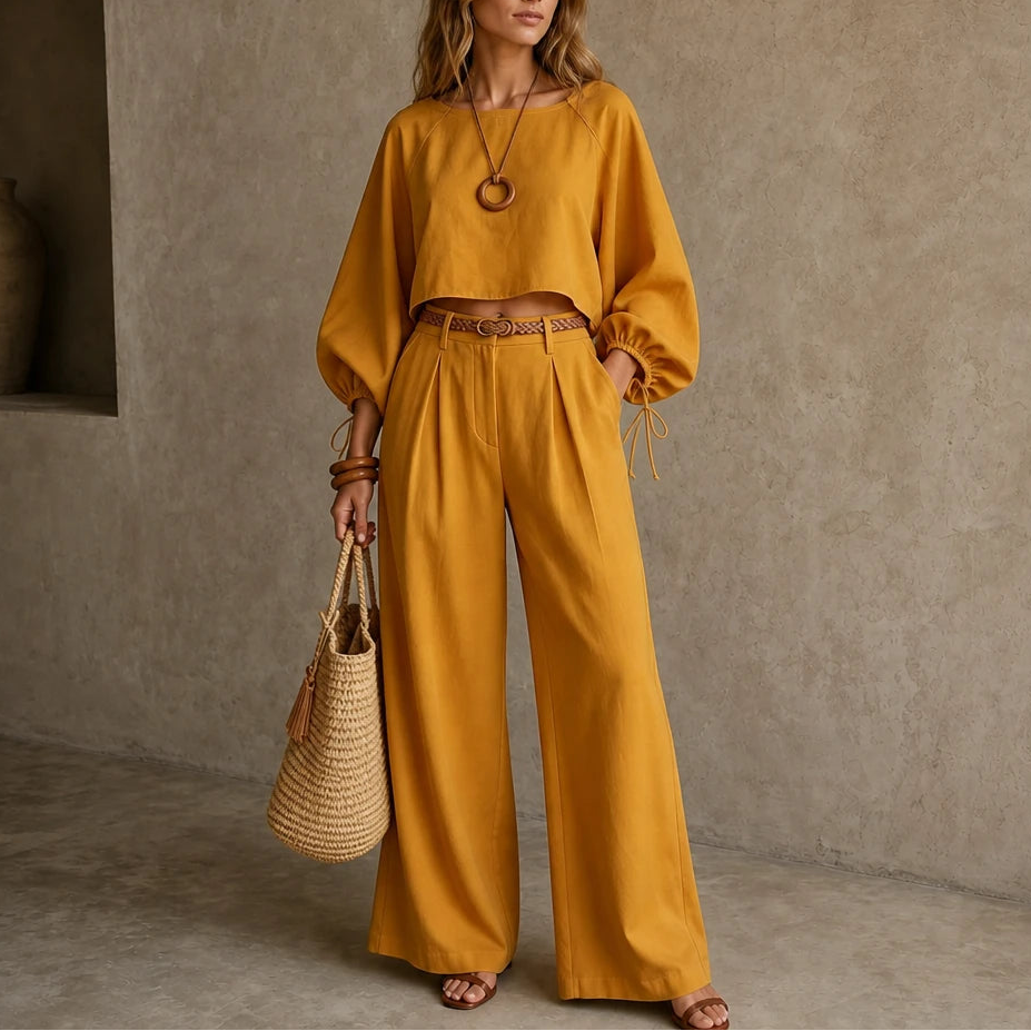 Women's Crop Top and Wide-Leg Pants | Clothing Sets - Orange