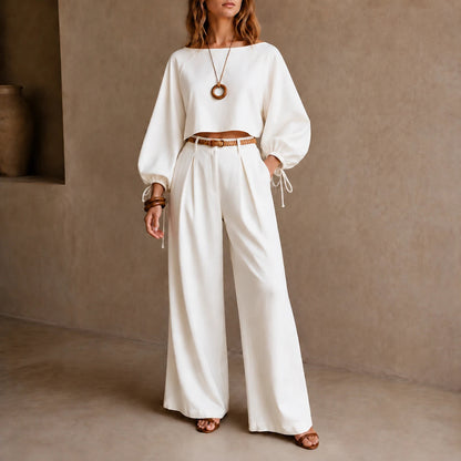 Women's Crop Top and Wide-Leg Pants | Clothing Sets - White