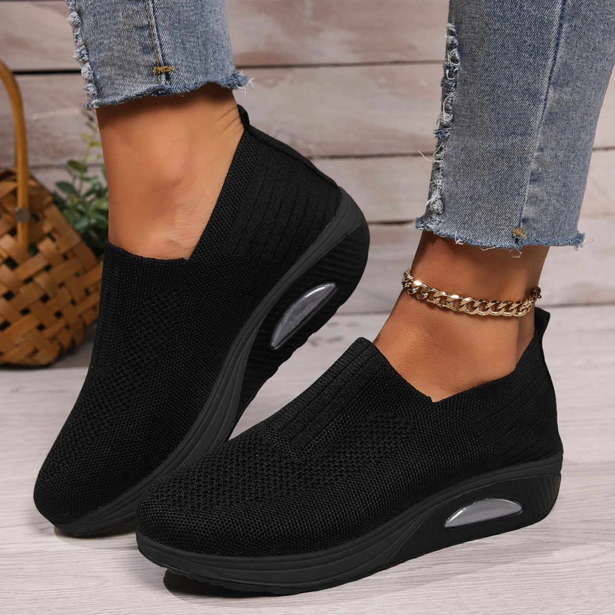 Women's Cushioned Slip-On Sneakers | Lightweight Everyday Shoes - Black