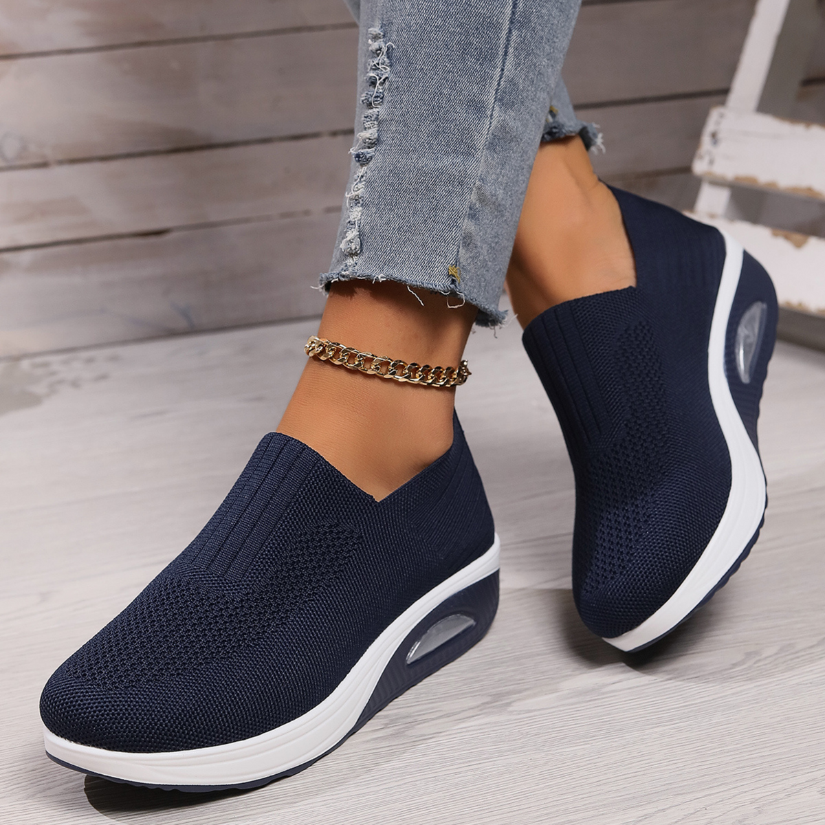 Women's Cushioned Slip-On Sneakers | Lightweight Everyday Shoes - Dark Blue
