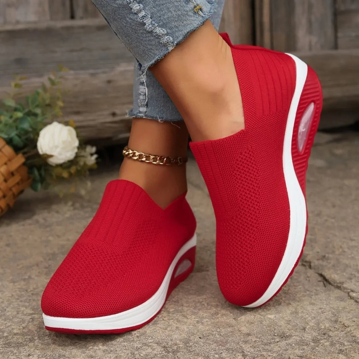Women's Cushioned Slip-On Sneakers | Lightweight Everyday Shoes - Red