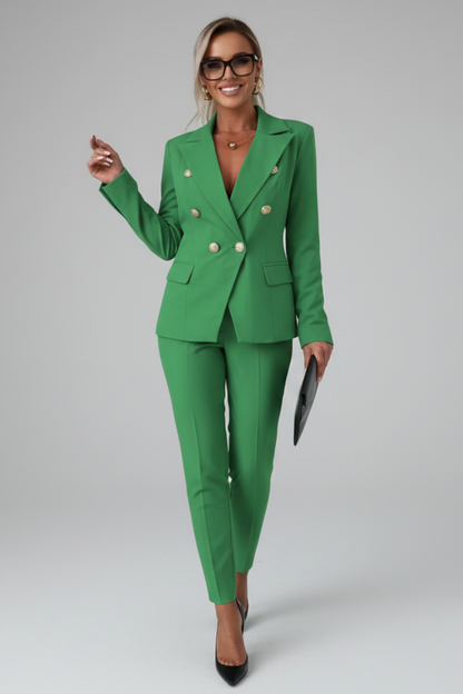 Women's Double-Breasted Blazer & Trousers Set | Tailored Suit - Green