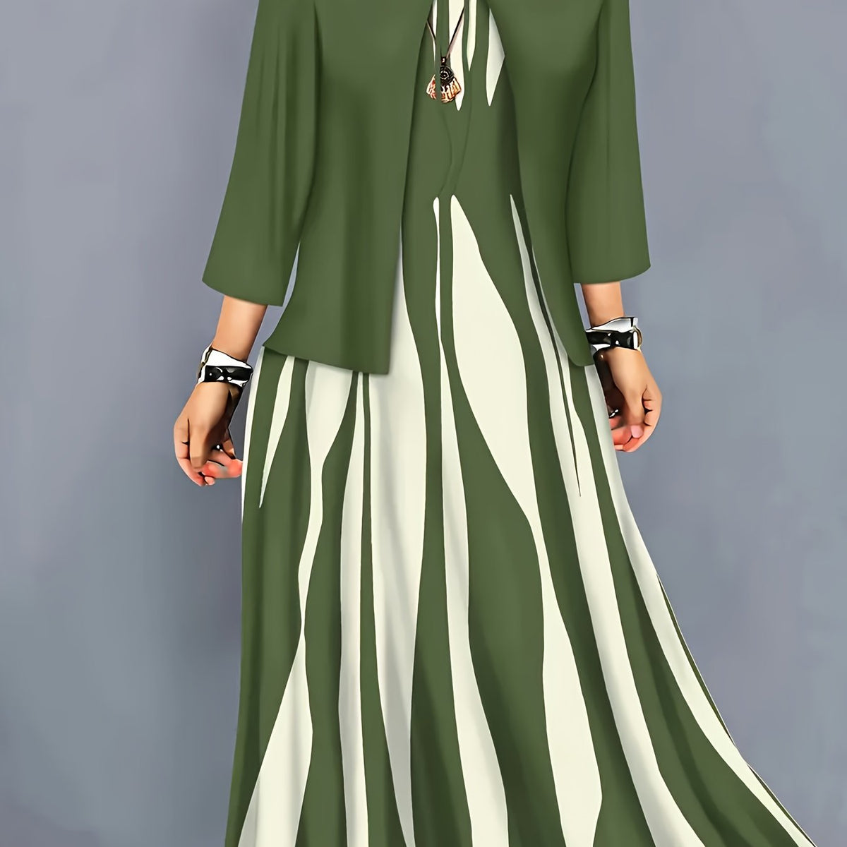 Women's Evening Dress With Sleeves | Clothing Sets - Fern Green