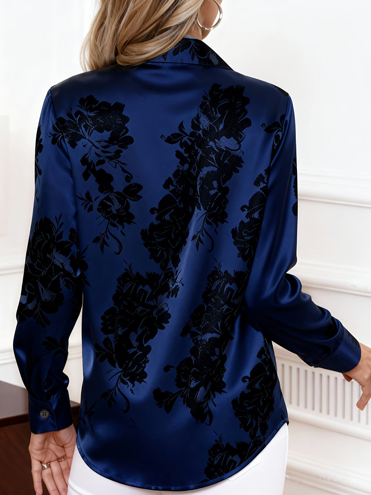 Women's Floral Print Blouse | Button-Front Collar Shirt