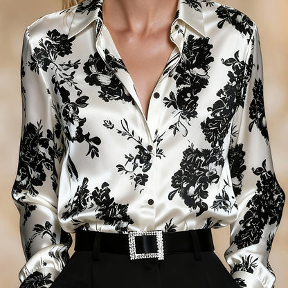 Women's Floral Print Blouse | Button-Front Collar Shirt