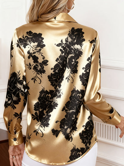 Women's Floral Print Blouse | Button-Front Collar Shirt