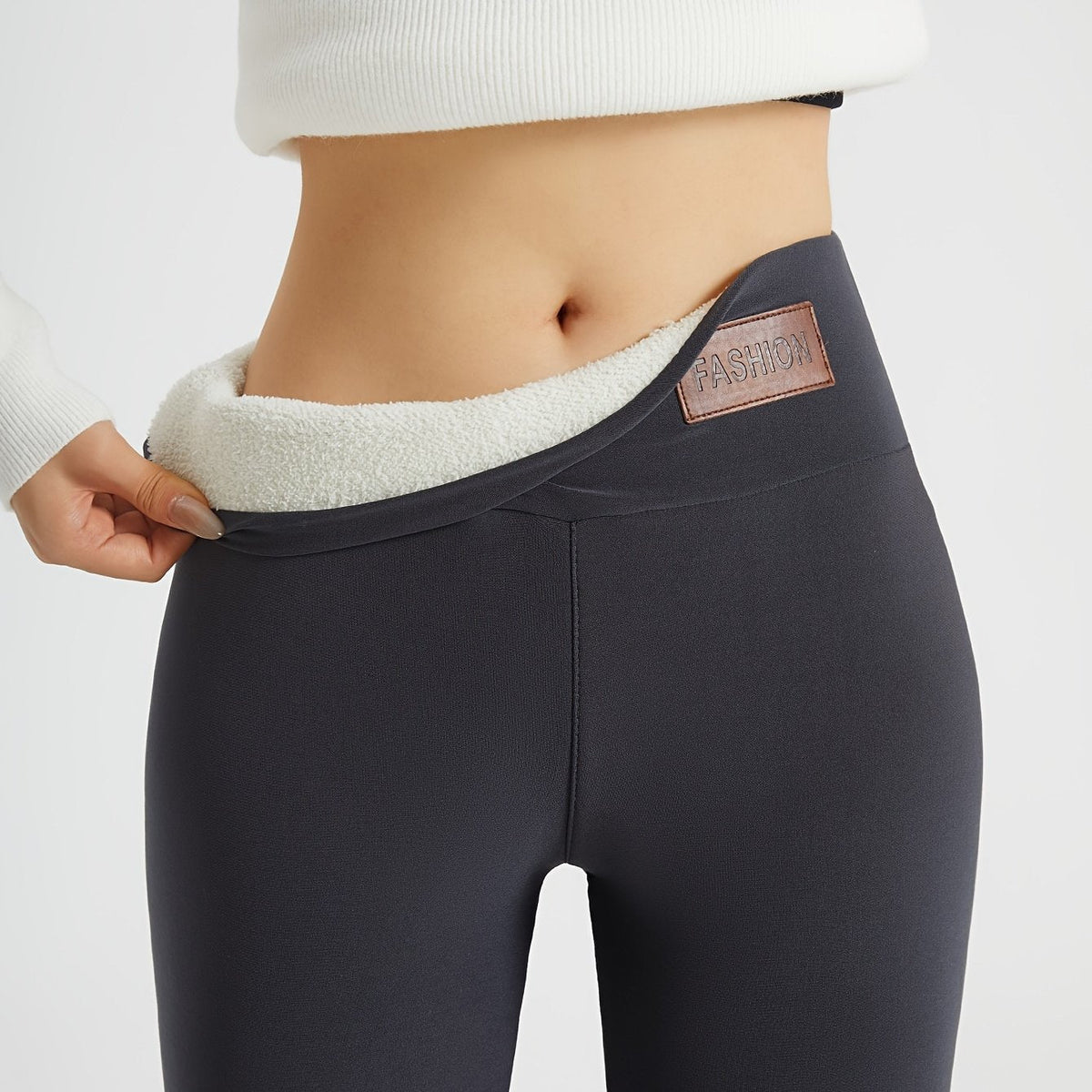Women's High Waist Leggings | Brushed Lined Warm Pants - Dark Gray